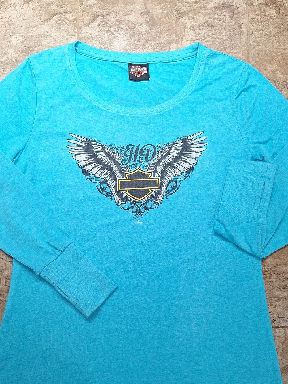 Harley-Davidson Bright Teal Long Sleeve Shirt with Winged Shield Graphic Large